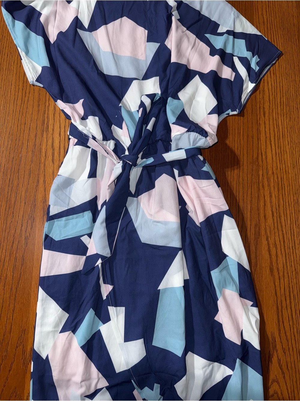 SHEIN Navy Blue Geometric High-Low Dress with Light Pink & Light Blue Accents